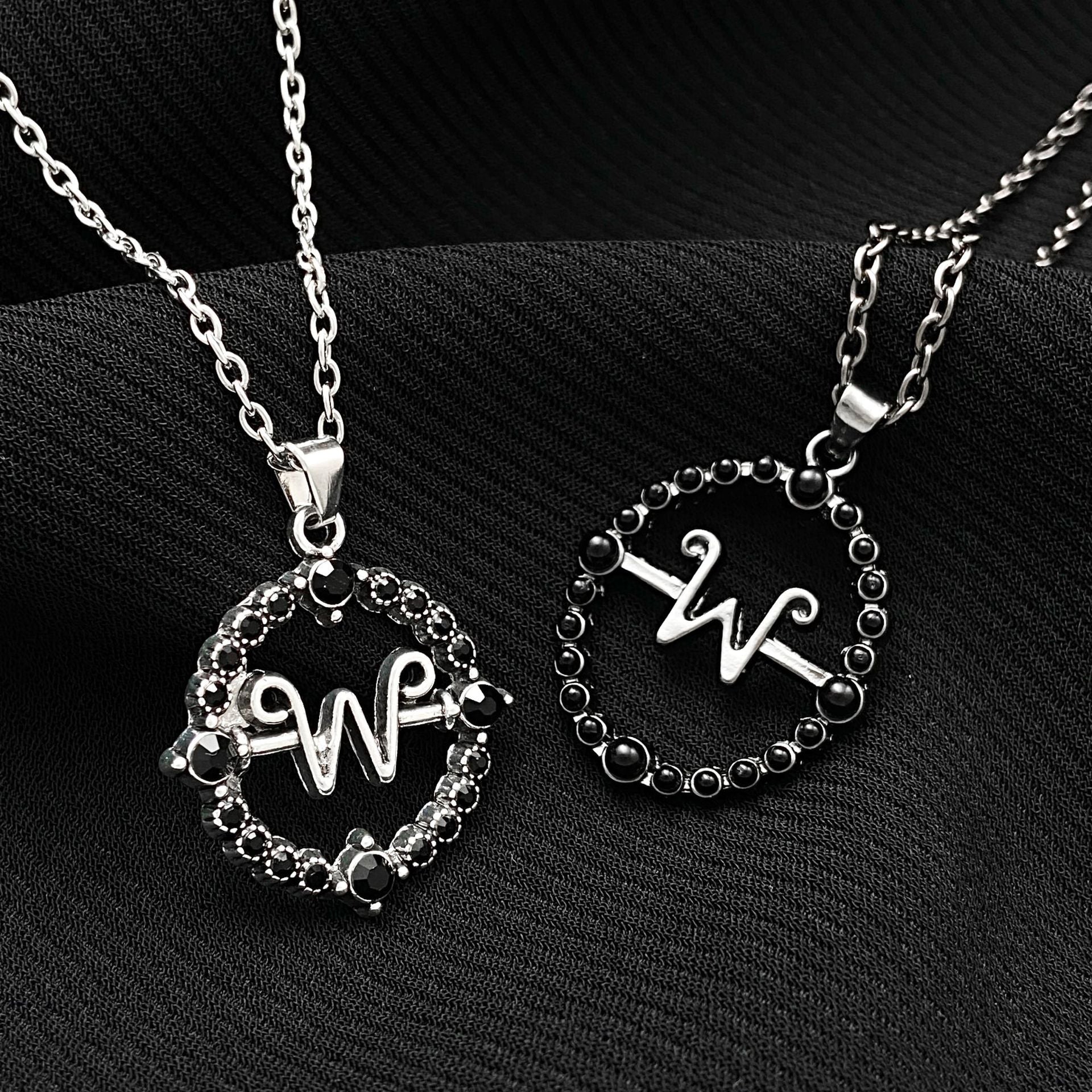 Wholesale  Wednesday Necklace Men and Women  Hollow Round Letter W Pendant Clavicle Chain Wednesday